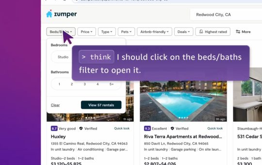 Screenshot of Amazon Nova Act in action, showing the advanced AI model engineered for smarter agents executing tasks within web browsers.