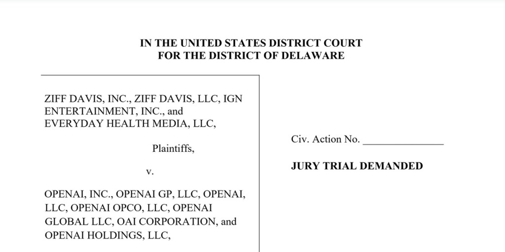 Ziff Davis and IGN sue OpenAI for copyright infringement