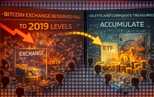 Bitcoin Exchange Reserves Fall To 2019 Levels As ETFs And Corporate Treasuries Accumulate