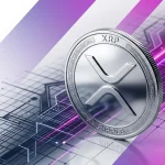 XRP cryptocurrency coin with gradient grid showing declining network activity vs institutional growth