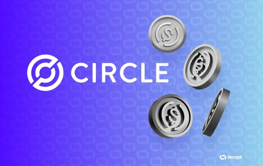Circle cryptocurrency logo with stylized dollar coins on a blue gradient background.