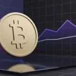 Bitcoin coin rising above a moving average line in a purple technical market visualization