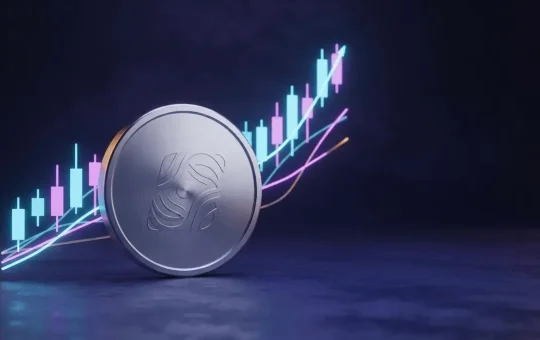 Silver XRP-inspired token rising above bullish crypto market signals in a purple and magenta financial scene