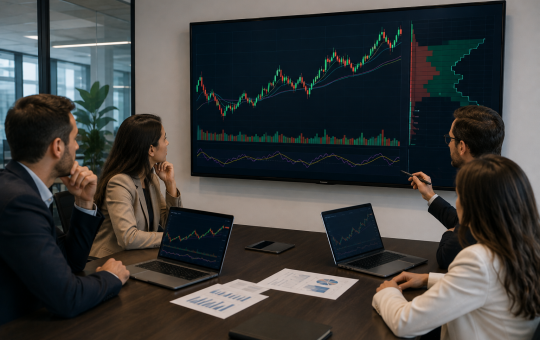 Investors checking trading chart in a meeting room